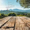 Scenic Mountain View from Rustic Wooden Table in Nature