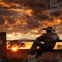 Gelassener Cowboy bei Sonnenuntergang: Rustikale Landschaft und dramatischer Himmel