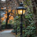 Charming Vintage Street Lamp Illuminating Autumn Pathway