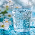 Refreshing Sparkling Water with Daisies and Bubbles - Summer Hydration Concept