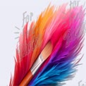 Vibrant Color Palette with Paintbrush on Artistic Feather Background