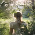 Serene Nature Escape: Young Woman in Sunlit Forest