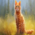 Vibrant Orange Tabby Cat in Sunlit Meadow - Whimsical Pet Portrait