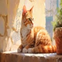 Serene Ginger Cat Relaxing in Sunlight by a Window