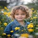 Joyful Child in Blooming Flower Field: Nature, Innocence, and Happiness