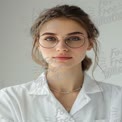 Confident Young Woman in Lab Coat with Glasses - Professional Portrait for Science and Healthcare