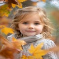 Charming Autumn Portrait of a Young Girl Surrounded by Colorful Leaves