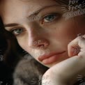 Close-Up Portrait of a Thoughtful Young Woman with Freckles and Expressive Eyes