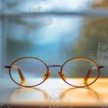 Stylish Round Glasses on a Windowsill with Soft Focus Background