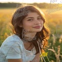 Radiant Young Woman in Sunlit Field: Natural Beauty and Serenity