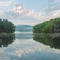 Tranquil Lake Reflection in Lush Green Forest Under Blue Sky