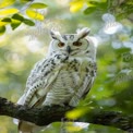 Majestic White Owl Perched on Tree Branch with Bokeh Background