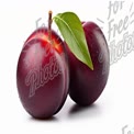 Fresh Red Plums with Leaf on White Background - Healthy Fruit Concept