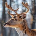 Majestic Deer Portrait with Antlers in Natural Forest Setting