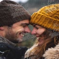 Joyful Winter Romance: Couples Embracing in Snowy Landscape