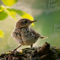 Charming Young Bird Perched on a Log with Soft Green Background