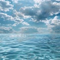 Tranquil Ocean Waves Under Bright Blue Sky with Fluffy Clouds