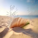 Serene Beach Scene with Seashell and Palm Leaf on Sandy Shore