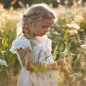 Serene Childhood Moments: Girl in Sunlit Meadow