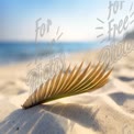 Serene Beach Scene with Palm Leaf on Sandy Shore