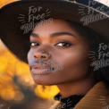 Elegant Portrait of a Young Woman in a Wide-Brimmed Hat Against a Warm Autumn Background