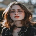 Trendy Young Woman with Freckles and Glasses in Natural Light