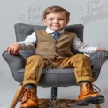 Stylish Young Boy in Smart Casual Attire Sitting Confidently in Modern Chair