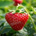 Fresh Ripe Strawberry on Green Plant Background - Organic Farming and Healthy Eating Concept