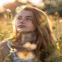 Serene Young Woman in Sunlit Flower Field - Natural Beauty and Tranquility