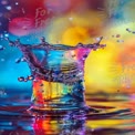 Colorful Water Splash with Vibrant Bokeh Background