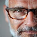 Close-Up Portrait of a Mature Man with Glasses, Emphasizing Wisdom and Experience