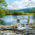 Refreshing Clear Water in Glass by Serene Lake Landscape