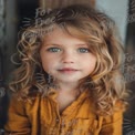 Charming Child Portrait with Curly Hair and Bright Blue Eyes