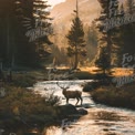 Majestic Elk in Serene Mountain Landscape at Sunset