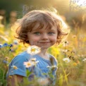 Joyful Child in a Sunlit Flower Field: Capturing Innocence and Nature's Beauty