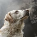 Majestic Golden Retriever with Steam Effect: Captivating Canine Portrait