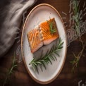 Fresh Salmon Fillet with Rosemary on Elegant Plate - Healthy Eating and Culinary Inspiration