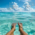 Tranquil Beach Escape: Relaxing Feet in Crystal Clear Ocean Water