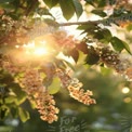 Sunlit Blossoms: Serene Spring Floral Background with Soft Light