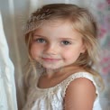 Charming Portrait of a Smiling Young Girl with Blue Eyes and Soft Hair