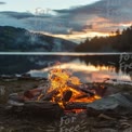 Serene Campfire by the Lake at Sunset - Tranquil Outdoor Adventure