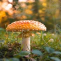 Vibrant Orange Mushroom in Lush Green Forest Setting