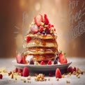 Delicious Stack of Pancakes with Fresh Berries and Maple Syrup - Perfect for Breakfast or Brunch