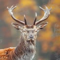 Majestic Stag Portrait in Autumn Landscape with Rain Drops