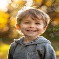 Joyful Child Smiling in Autumn Sunshine with Bokeh Background