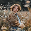 Trendy Young Man in Nature: Fashionable Portrait in a Flower Field