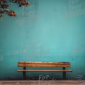 Serene Urban Bench Against Vibrant Turquoise Wall