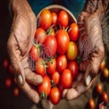 Freshly Harvested Organic Tomatoes in Hands - Farm to Table Concept