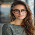 Confident Young Woman with Glasses in Modern Indoor Setting