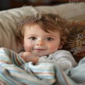 Adorable Toddler Smiling in Cozy Blanket - Childhood Happiness and Comfort